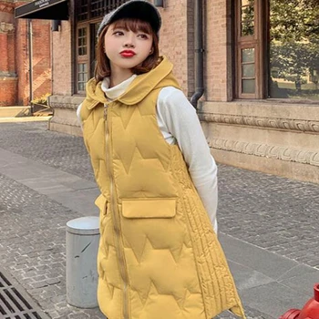 

new Autumn Winter Spring Vest Women Waistcoat Female Sleeveless Jacket Hooded Warm Long Vest Colete Feminino