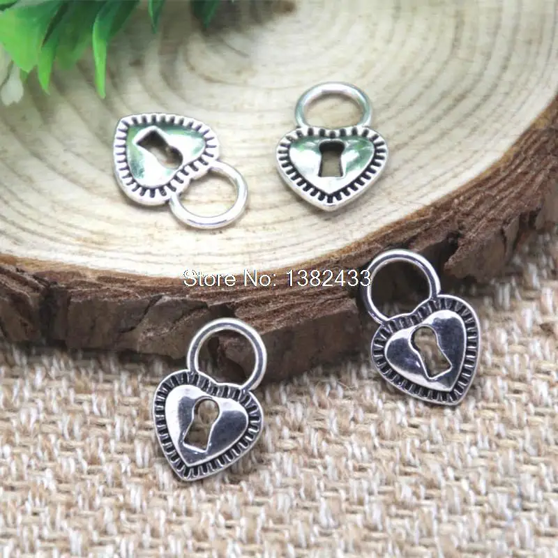 

30pcs heart lock Charms silver tone 2 sided heart lock charm pendant 17x12mm