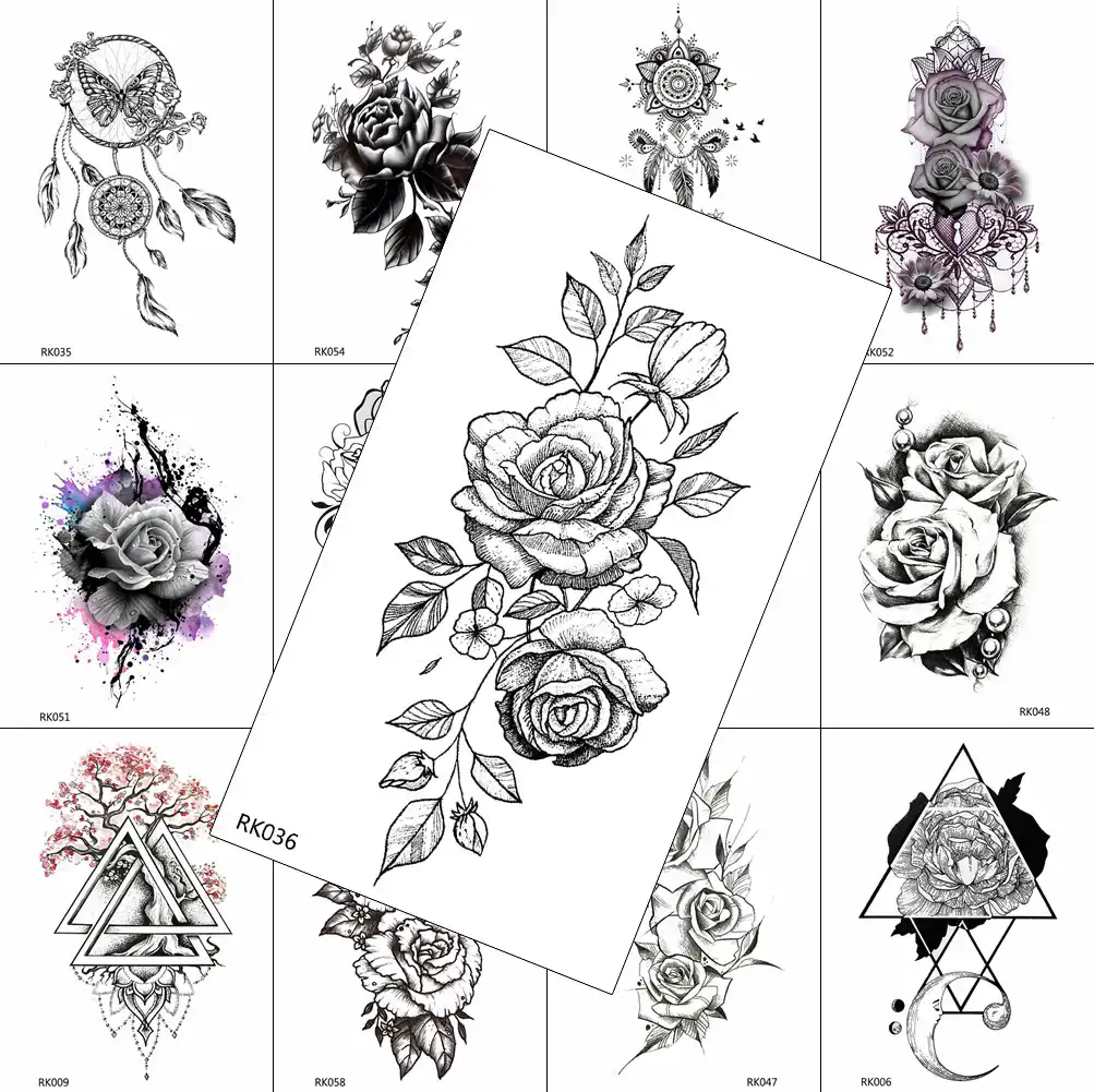 Dot Pattern Black Rose Temporary Tattoos Sticker For Women Fake Washable Sheet Tattoo Realistic Body Art Arm Wrist Tatoos Paper Temporary Tattoos Aliexpress