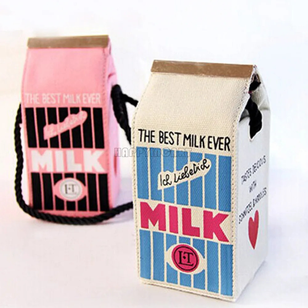 Cute Canvas Milk Box Children Shoulder Bag Lovely Mini Handbag Cartons