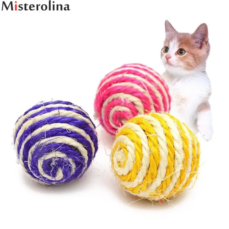 Misterolina Cat Pet Sisal Rope Woven Ball Chewing Rattle Scratch Catch Toy For Cats Cat Toys