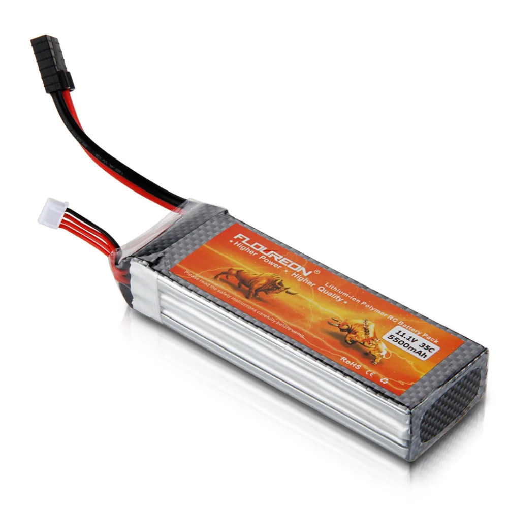 

FLOUREON 11.1V 5500mAh 35C 3S RC Lipo Battery Traxxas Connectors for Helicopter RC Control Toys Li-poly Batteries