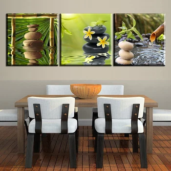 

AB5 canvas Painting Stone Flower water, Bamboo Zen Canvas Wall Art Picture Canvas Painting Modern for Wall Decor 3 Piece