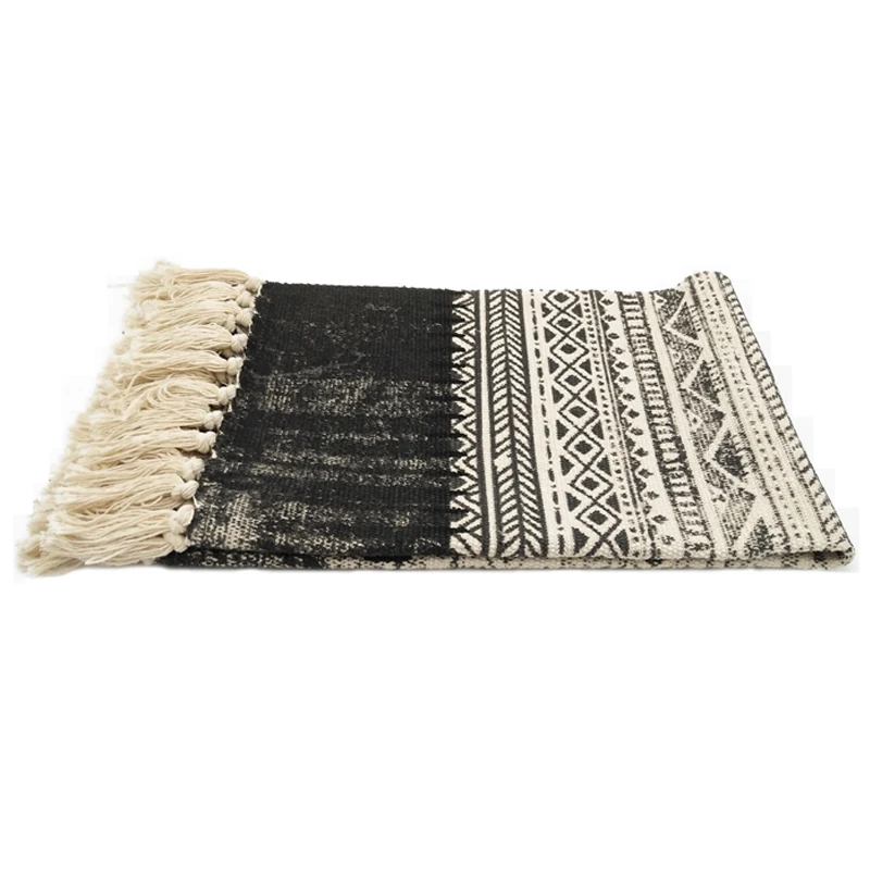 

Simple Fashion Cotton Handmade Cloth Stripe Printing Tassels Carpet Non-slip Washable Durable Rug for Living Room Parlor Bedroom