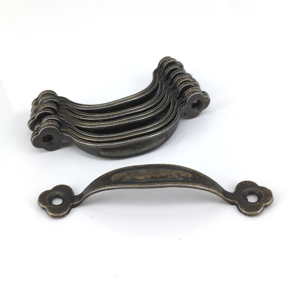 cheap 10PCS Antique Furniture Handles Drawer Door Knobs Jewelry Box Bronze Cabinet Pulls Cupboard Wooden Box Vintage Hardware