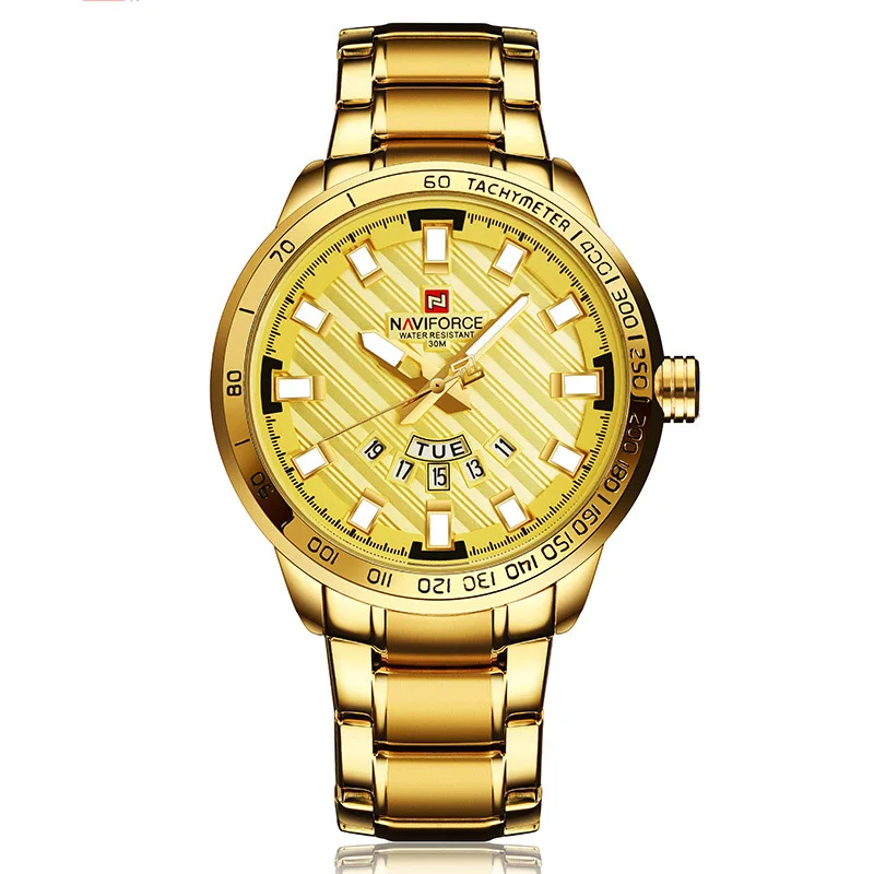 Naviforce модные бизнес известный бренд мужские часы из нержавеющей стали мужские часы Navi force Мужские часы лучший бренд класса люкс - Цвет: Gold Gold