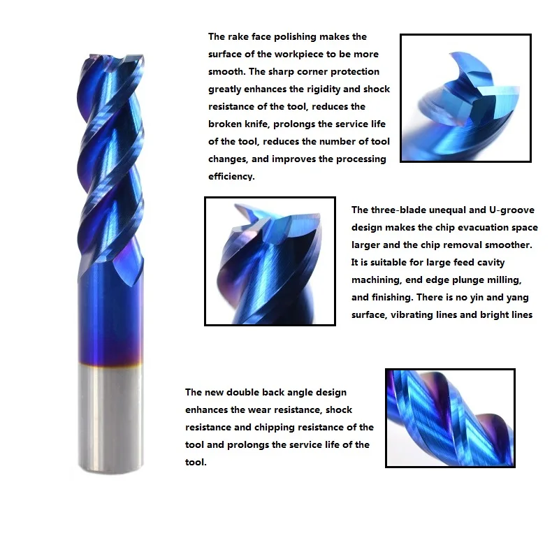 XCAN 1 шт. 6 мм Карбид вольфрама Концевая фреза нано синее покрытие алюминий резка спиральные фрезы 3 Флейта ЧПУ фрезы
