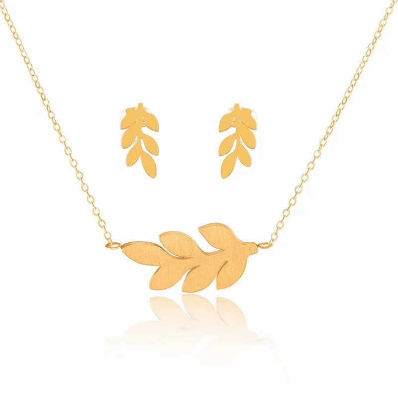 

Bridesmaid Gift Gold Silver Color Leaf Jewelry Sets Tree Leaf Stainless Steel Necklace Earring Set For Women
