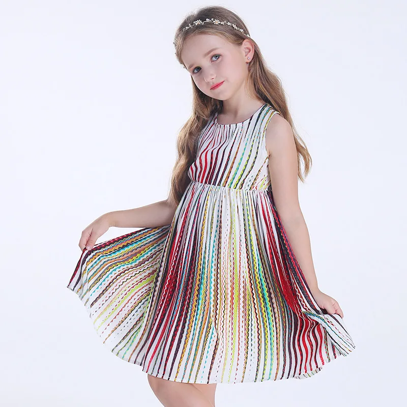 Colorful Stripes Girls Dress Sleeveless Clothes Kids Dresses for Girls