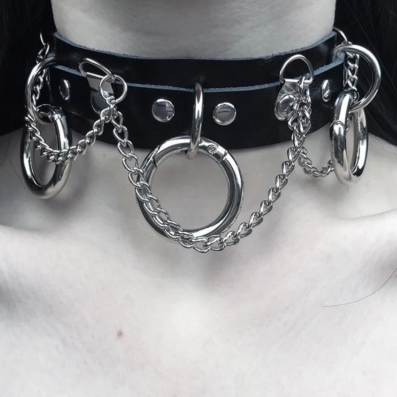 Готическое ожерелье-чокер, Женские Ювелирные изделия, новинка из искусственной кожи цепочка в стиле панк-рок, уличный клуб, вечерние аксессуары, черное готическое ожерелье
