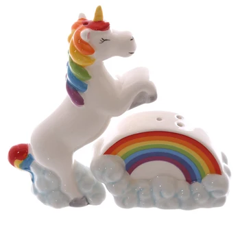 

1Piece Rainbow Ceramic Collectable Salt and Pepper Set Unicorn on Kawaii Kitchen Salt Cellar Accessories Tool Mother Gift