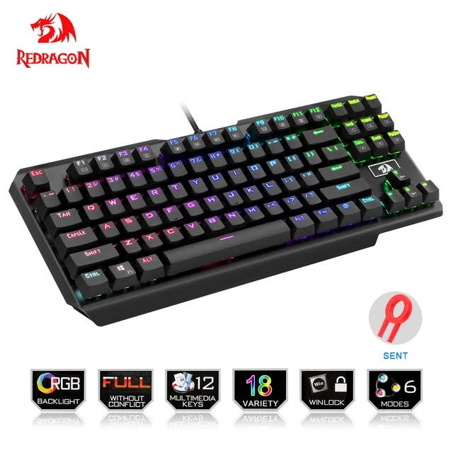 Best Price Redragon USB mechanical gaming keyboard ergonomic RGB LED backlit keys Full key anti-ghosting 87 keys wired PC Computer Game Best Price Redragon USB mechanical gaming keyboard ergonomic RGB LED backlit keys Full key anti-ghosting 87 keys wired PC Computer Game