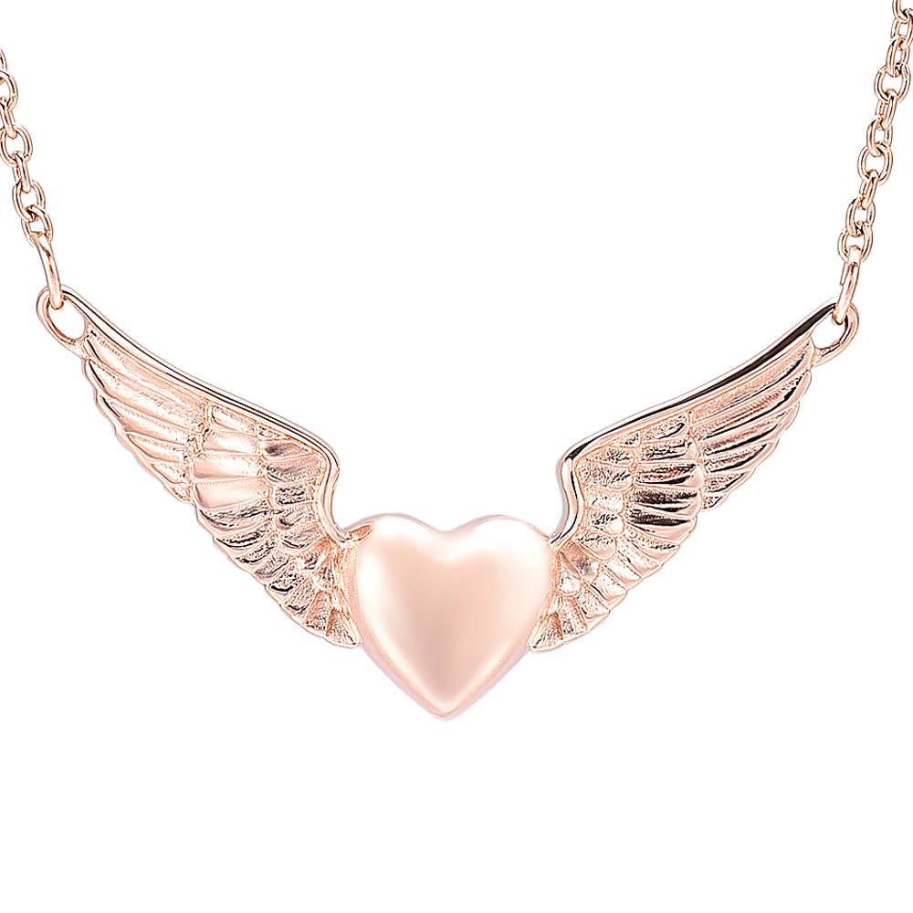 

IJD11730 Stainless Steel Angel Wings Heart Cremation Necklace for Ashes Keepsake Memorial Urn Jewelry