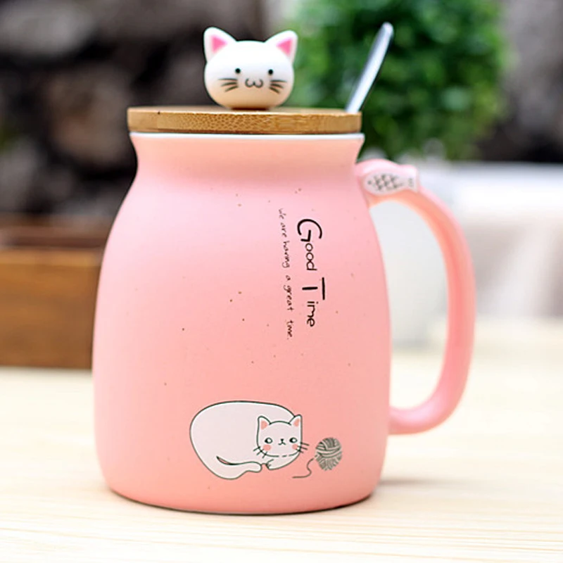 450 мл Сезам Кот термостойкая многоцветная мультяшная крышка чашка для завтрака котенок молоко кофейная керамическая кружка детская офисная кружка