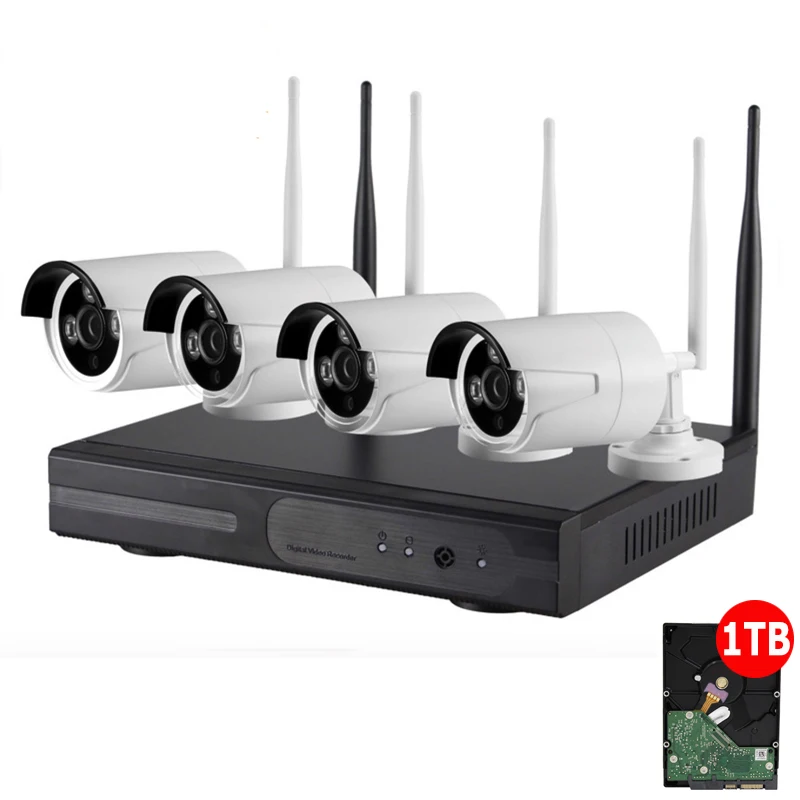 1TB HDD Plug and Play 4CH Wireless NVR Kit P2P 720P HD font b Outdoor b