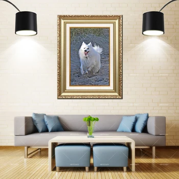 

Artcozy Golden Frame Abstract White Pet Dog Waterproof Canvas Painting
