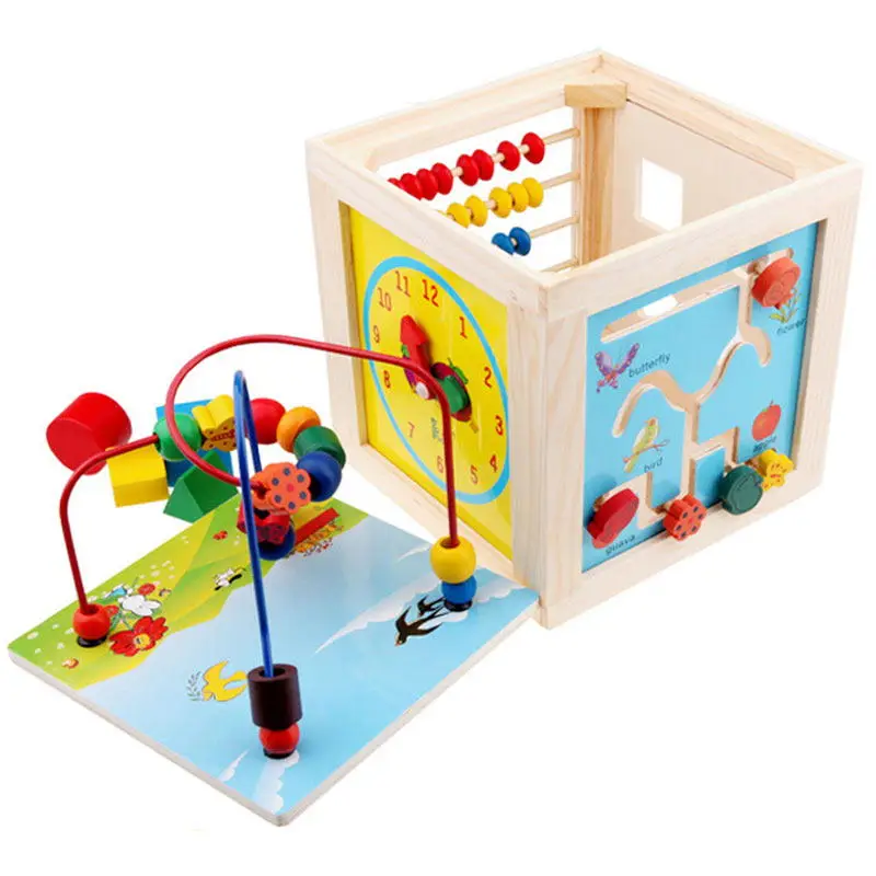 

Multi-function five-in-one large round bead frame development thinking wooden children treasure box toy children's educational