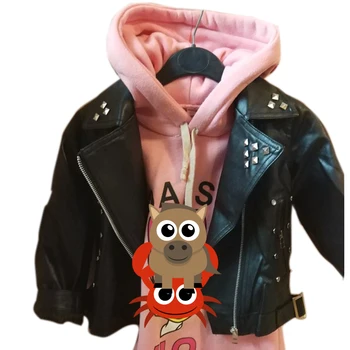 

girls leather jacket PU jacket for children 2-7 year old fashion leather, motorcycle Cool wild rivets Metal rock england outwear