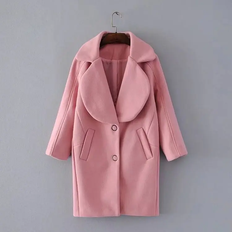 Rabattu Coréennes Nouveau rose À Longues Gris Veste Dames Manteau Solides Col Mode Douce Laine vert Mélangée Manches Pour Femmes Longue x1wBHrq01Z