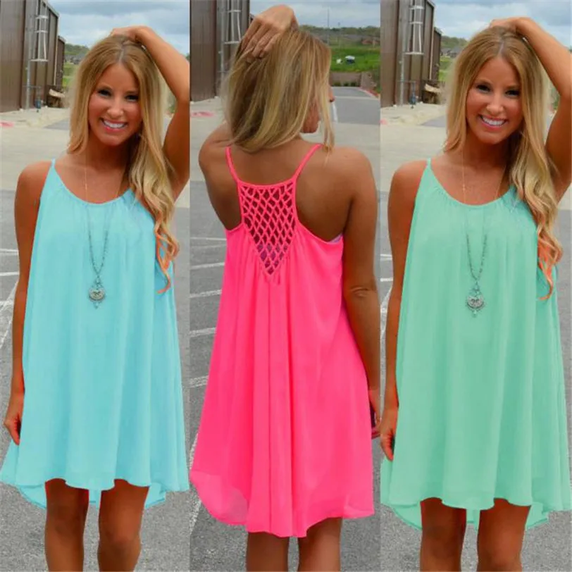 2018 Summer Dress Women Sexy Chiffon Dress Spaghetti Strap Sundress Robe Femme Mini Dress Beach Casual Vestidos Wholesale noJA31 (8)