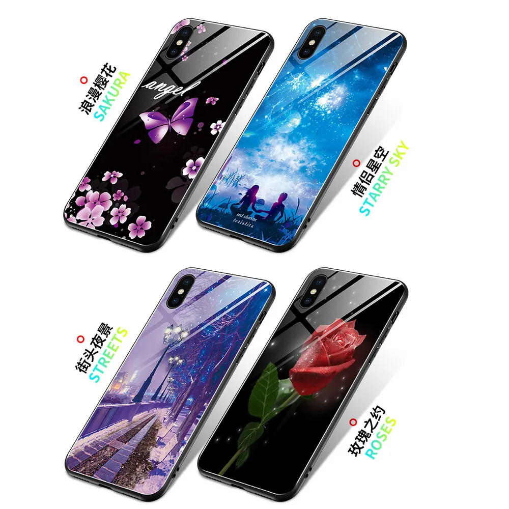 Luminous Tempered Glass Case For iPhone X XS MAX XR Silicone Edge Phone Case For iPhone 7 8 Plus Cases For iPhone 6 S 6S Cover   (5)