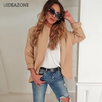 

Autumn Slim Women Coat Solid Long Sleeve Outwear Stand Collar None Button Suit Coat Lady Coat Casual Autumn Clothing Fashion