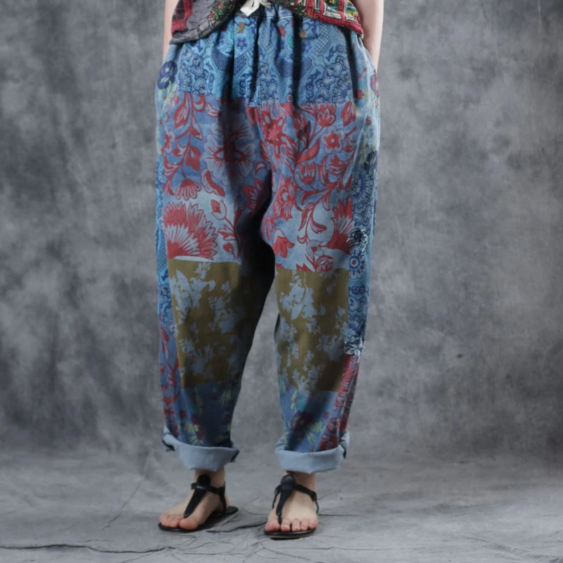 

2019 female new spring and summer fashion washed harlan leisure wild elastic waist plus size jean pant