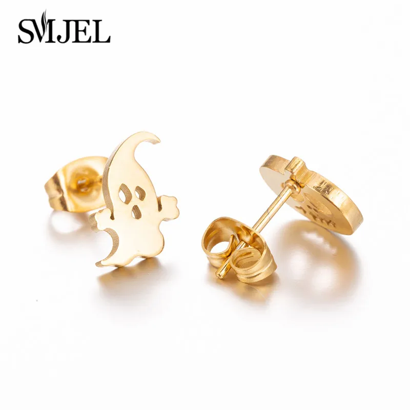 SMJEL Multiple Stainless Steel Stud Earrings for Women Girls Fashion Minimalist Skull Ghost Music Earrings Jewelry Punk Gifts