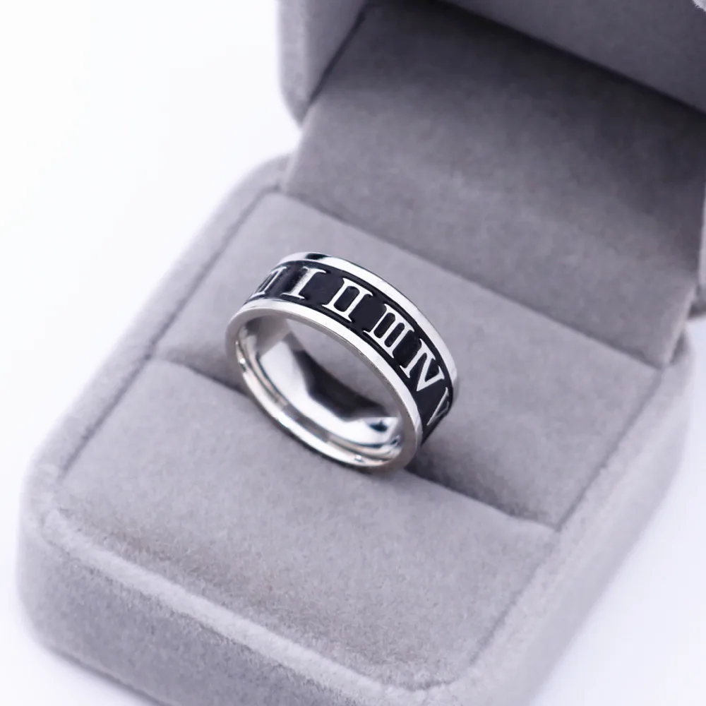

8mm Titanium Vintage Ring Silver Color Roman number Rings For Men Women 316L Stainless Steel Charms