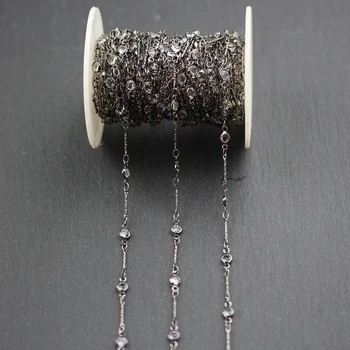 

4mm,Clear Glass Round Coin Shape Beads Chain,Wire Wrapped Gun Black Plated Copper Links Necklace Bracelets
