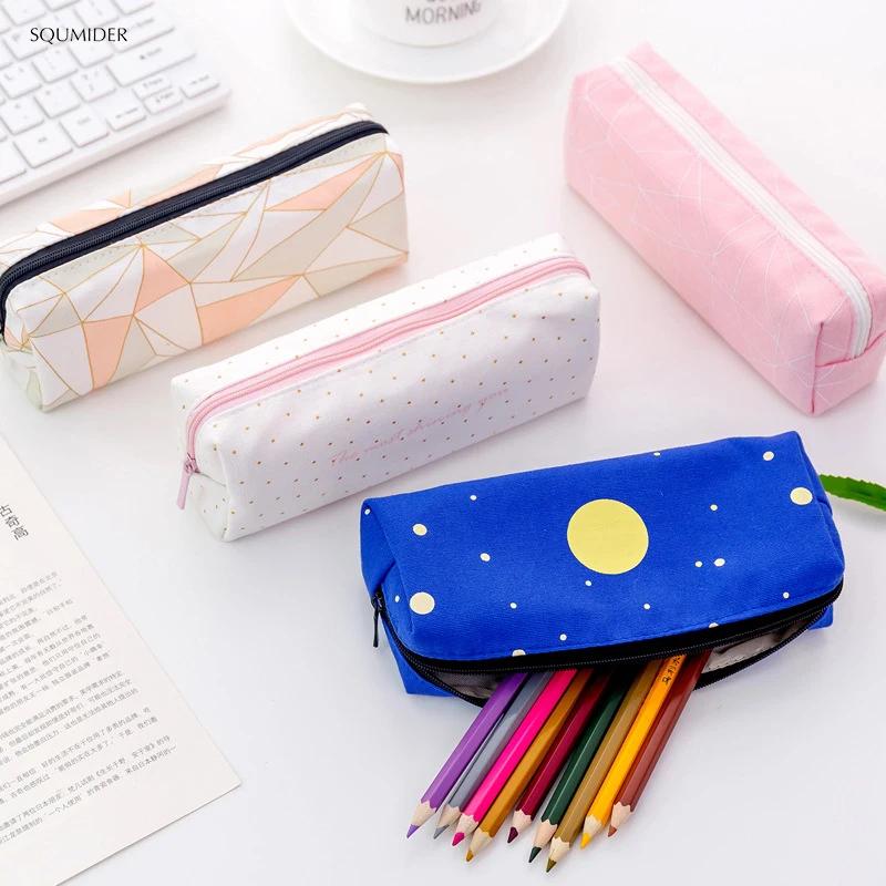 

Creative Canvas Square Pencil Case Starry Sky Bag Concise for Girl Zipper Bag Stationery Pencil Bag School Supplies