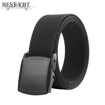 

Best YBT Unisex Nylon belt 2018 new Plastic steel smooth buckle belt Knit non metallic allergy resistant nylon security men belt