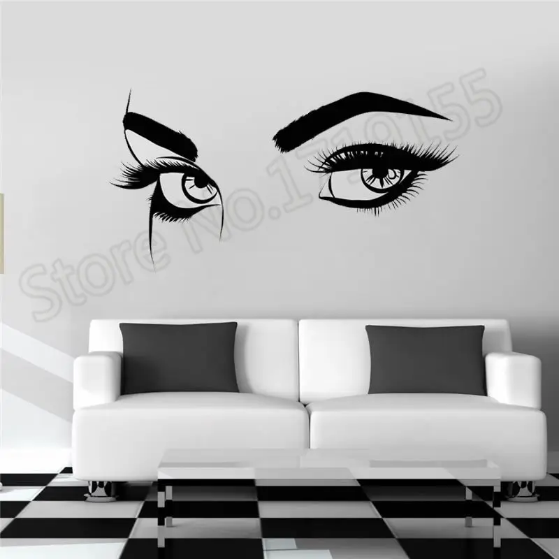 

High Quality Sexy Eyebrows Eyes Girl Woman Eyelashes Makeup Wall Stickers Beauty Salon Livingroom Interior Home Decor DIY ZW357