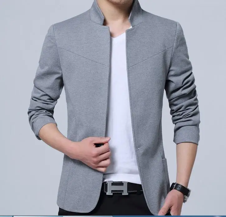 2018 Men Clothes England Style Cotton 5XL Blazer Mandarin Collar