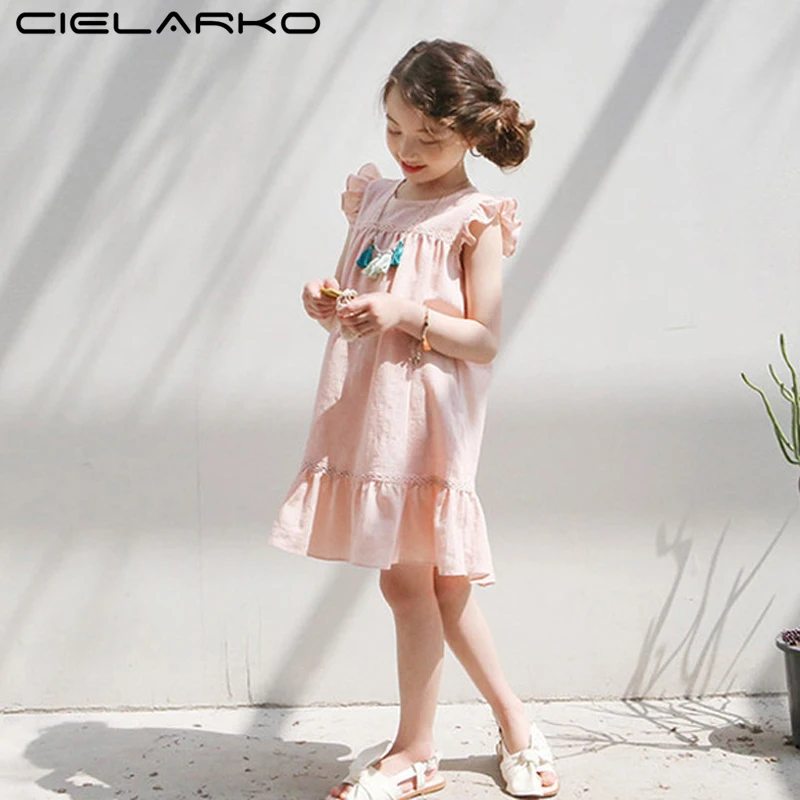 Cielarko Girls Summer Dress Cotton Kids Ruffles Vintage Dresses Casual