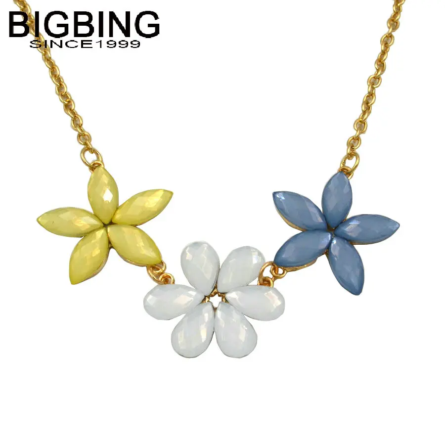 

V044 BIGBING fashion jewelry golden chain 3 colors flower short necklace wholesale jewelry high quality Free shipping