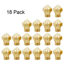 18Pcs Nozzle for 3D Printer M7 Brass Extruder Head Hotend Nozzles 0.2mm,0.3mm,0.4mm,0.5mm,0.6mm,0.8mm,1.0mm fit 1.75mm Filament