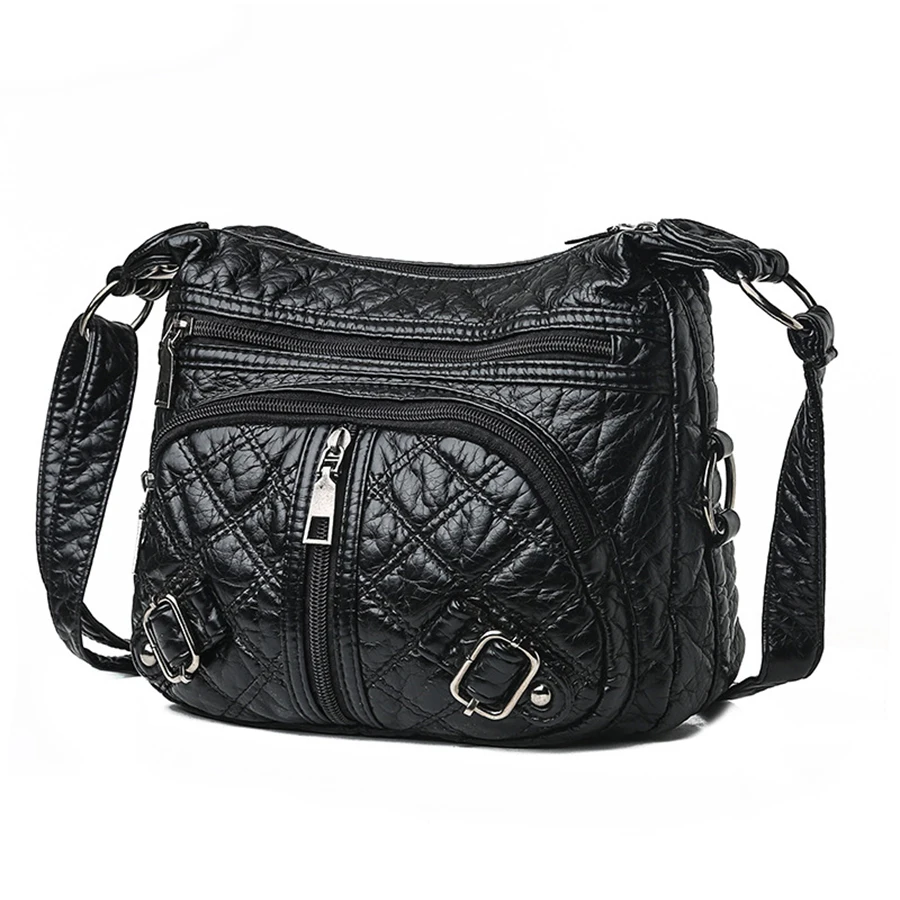 

Female New Bags 2019 Fashion Women Shoulder Bags Black High Quality PU Soft Crossbody Bags Women Multiple Spaces Design Handbag