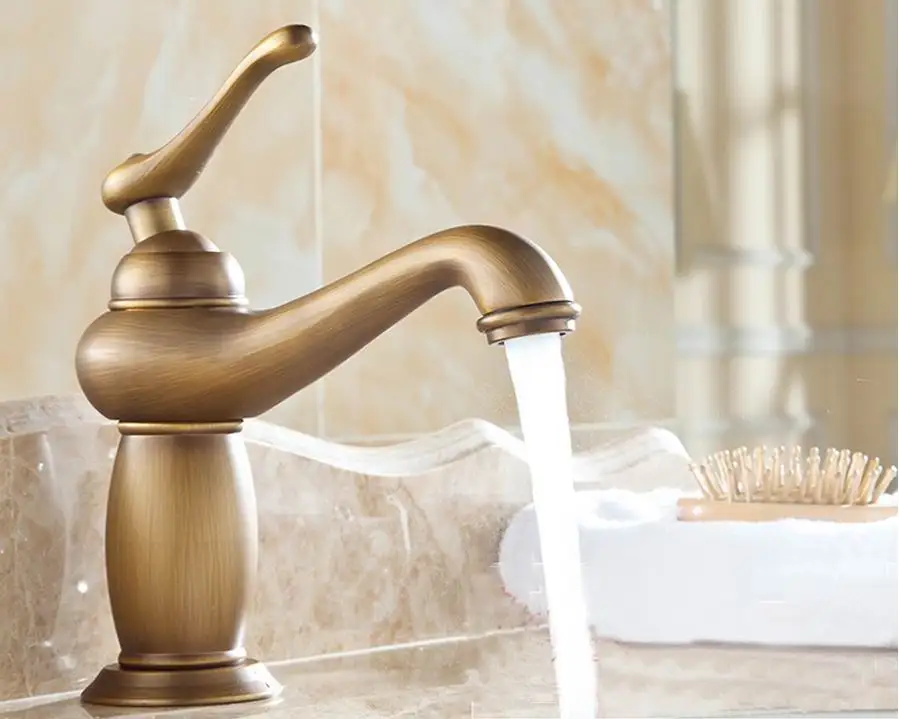 Cheapest Antique brass finishing sink faucet basin faucets single hand