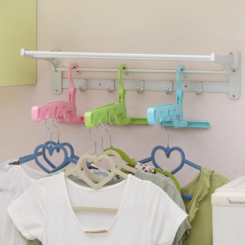 Plastic Foldable Clothes Hanger With 5 Holes Wardrobe Storage Rack