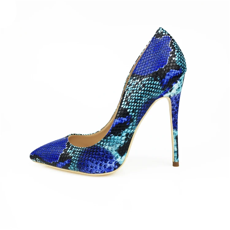 

2018 Women Shoes Blue Snake Printed Sexy Stilettos High Heels 12cm/10cm/8cm Pointed Toe Women Pumps