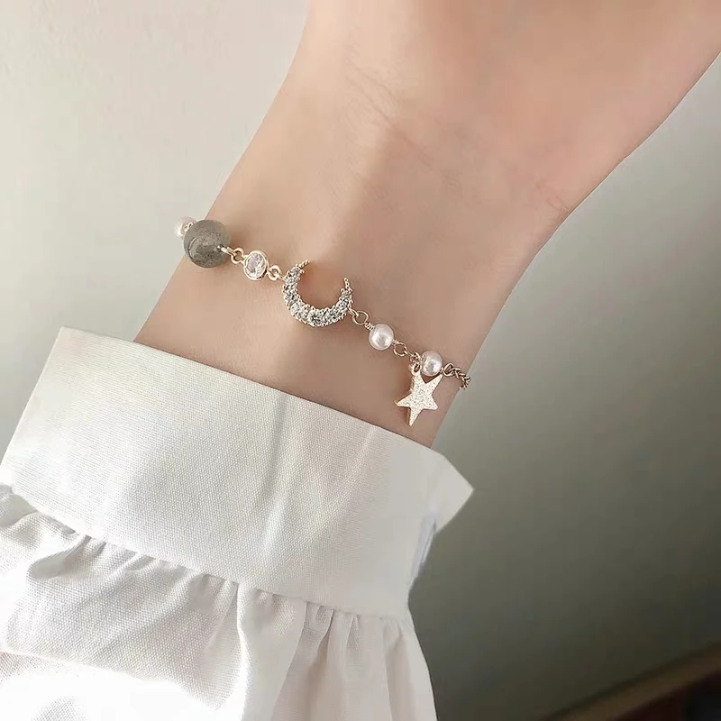 

Moonlight Forest Korean Edition Simple Student BFF Cold Fengsen Department Transfer Beads Bracelet Girl Fresh INS Handwear