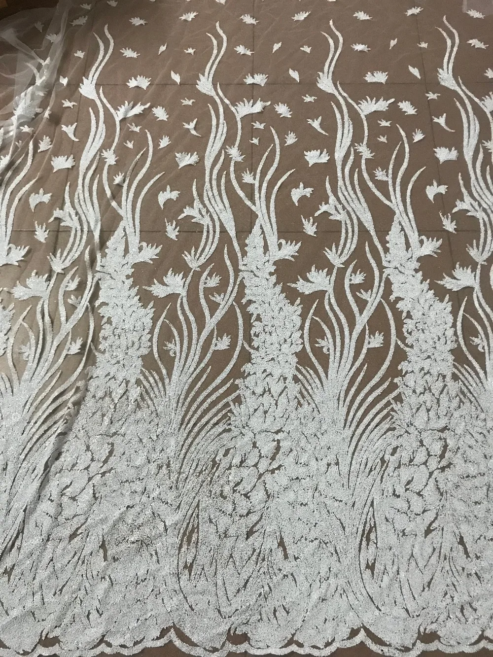 

5 Yards glued glitter sequins Net French Lace Tulle Fabric ZH-5158 Embroidered African French Lace Fabric