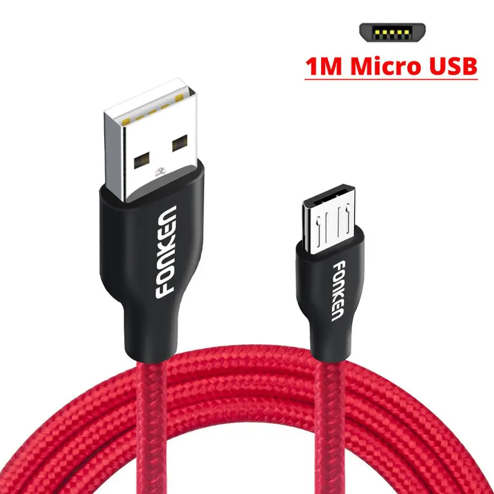 Кабель Micro USB FONKEN, быстрое зарядное устройство, кабель для телефона, Макс. 2,4 А, шнур для зарядки, нейлоновый плетеный провод, кабели для передачи данных для мобильных телефонов Android - Цвет: Red