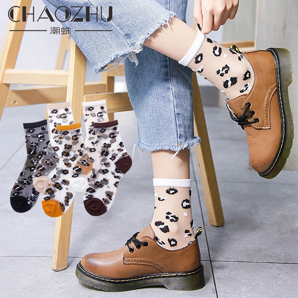 CHAOZHU весна лето тонкие дышащие леопардовые Модные женские носки 10 цветов прозрачные женские носки до щиколотки