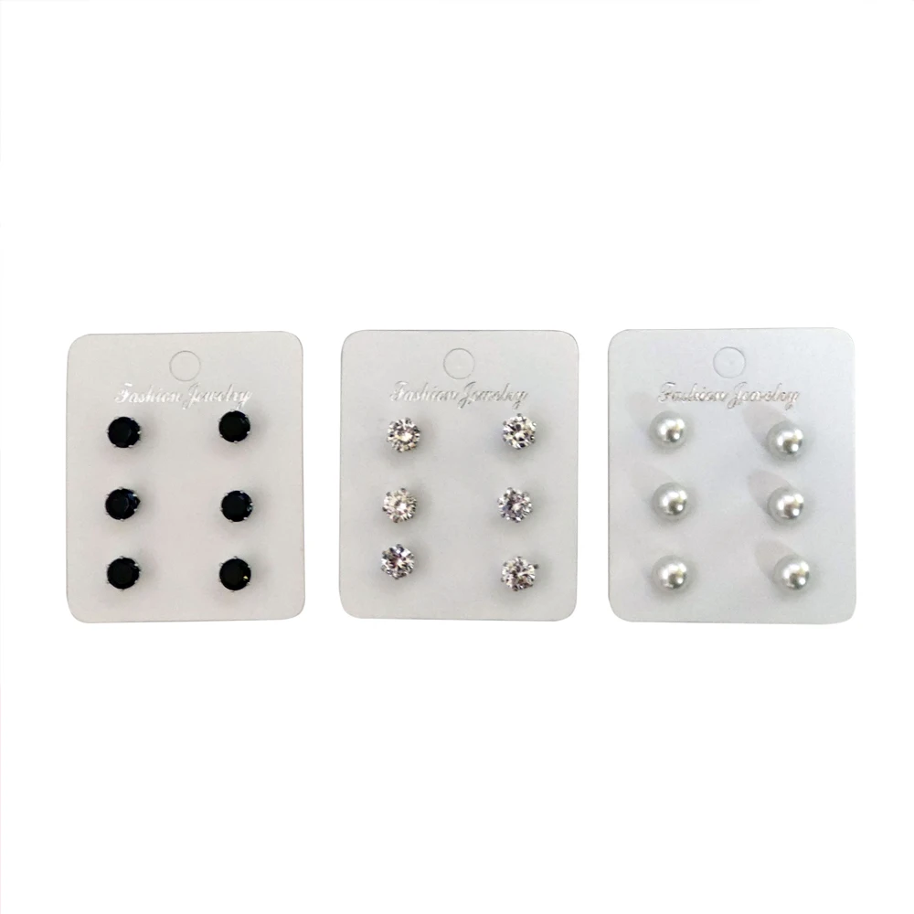 

pearl Magnet Earrings white black Crown CZ non piercing Ear Stud 3pairs/set