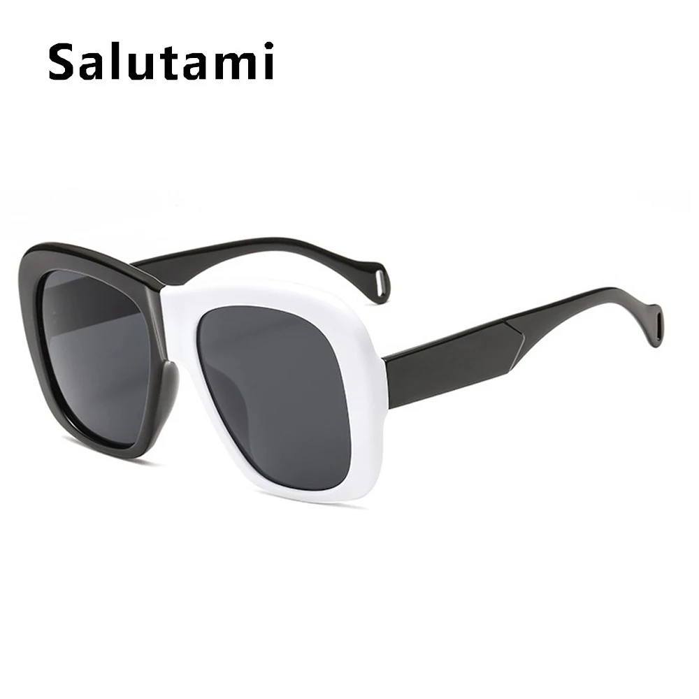 Черные, белые, квадратные брендовые солнцезащитные очки для мужчин,, роскошный бренд, двойная цветная оправа, женские солнцезащитные очки, зеленые, красные оттенки, винтажные очки - Цвет линз: black white