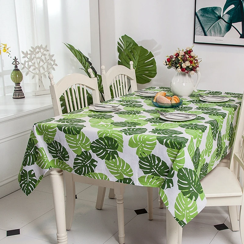 Nordic Tropical Green Leaves Tablecloths Linen Decorative Party