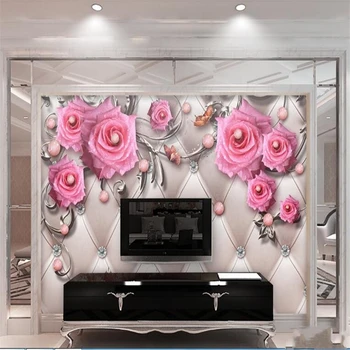 

beibehang Exquisite luxury three-dimensional jewelry flowers soft wallpaper mural TV background wall papel de parede infantil