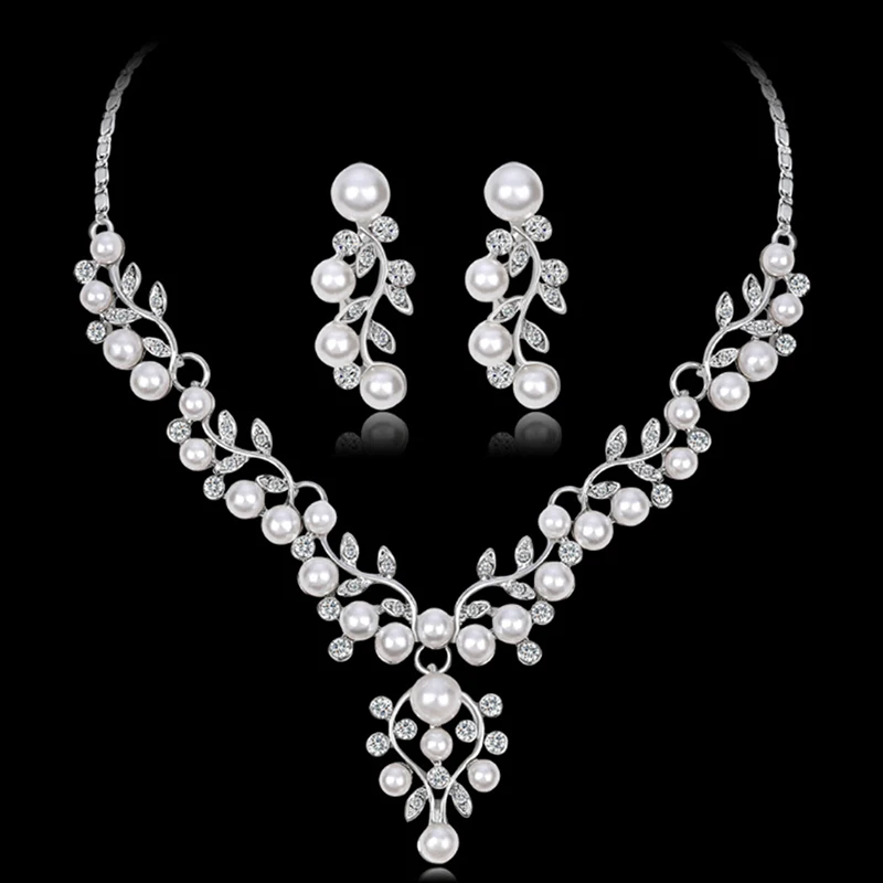 

African Beads Jewelry Set Pearl Jewelry Sets For Women Wedding Imitation Crystal Bridal Dubai Necklace Jewelery Costume